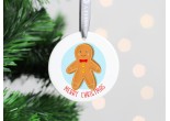 White ceramic christmas tree decoration with the image of a cute gingerbread man